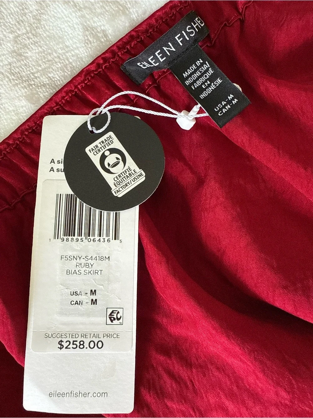 NWT EILEEN FISHER Textured Satin Ruby Midi Skirt
